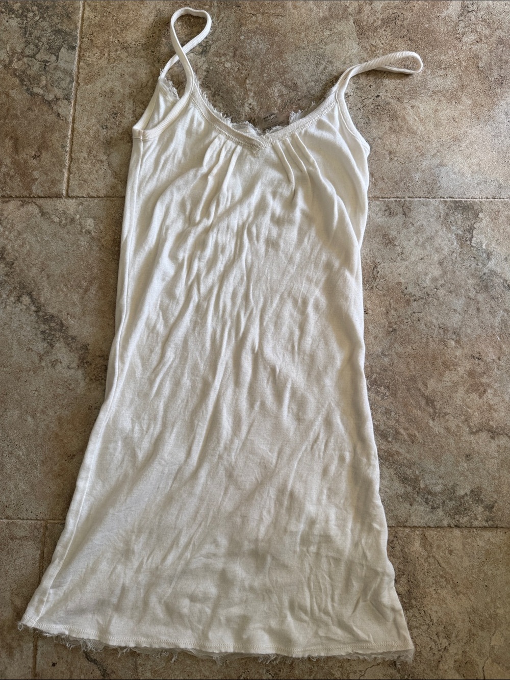 Linq beige tank top cami frayed edges cotton/silk trim Tank Slip size small